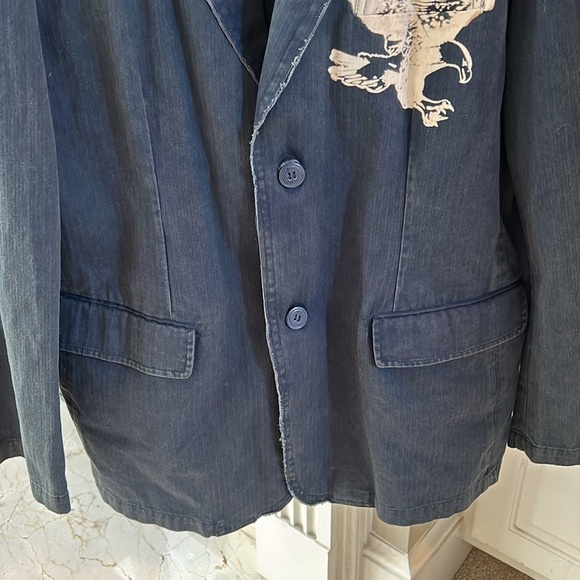 Positano Men’s Blue Raw Hem Blazer Size Large - Picture 2 of 11